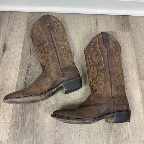 Justin Boots Men’s Leather Western Size 9.5 D Style 2253 Brown Cowboy Round Toe - Picture 2 of 11